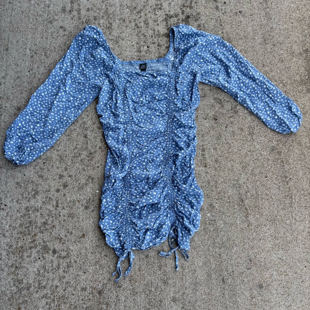 Wild Fable Blue Polka Dot Ruched Dress